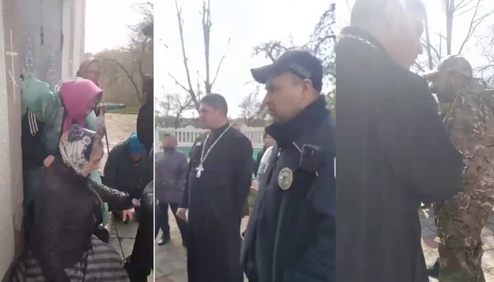Attempted seizure of the St. Nicholas Church of the UOC in the village of Zapadnytsi on April 6, 2024. Photo: UOJ collage